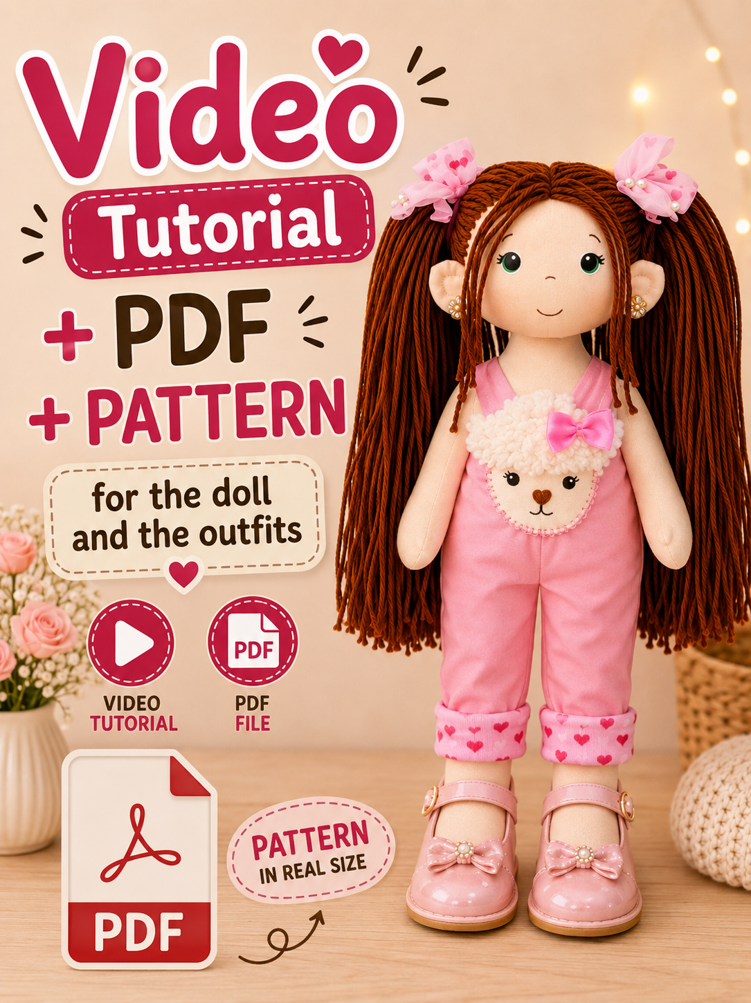 Ivanna Cloth Doll Sewing Pattern & Step-by-Step Video Tutorial