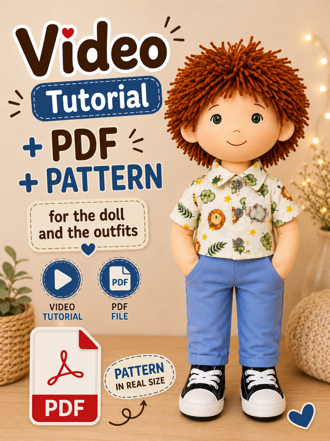Michael Cloth Doll Sewing Pattern & Step-by-Step Video Tutorial