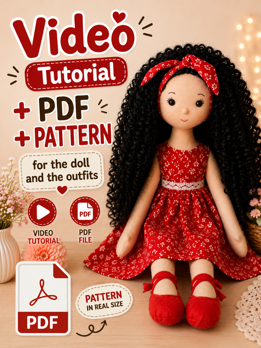 Liz Cloth Doll Sewing Pattern & Step-by-Step Video Tutorial