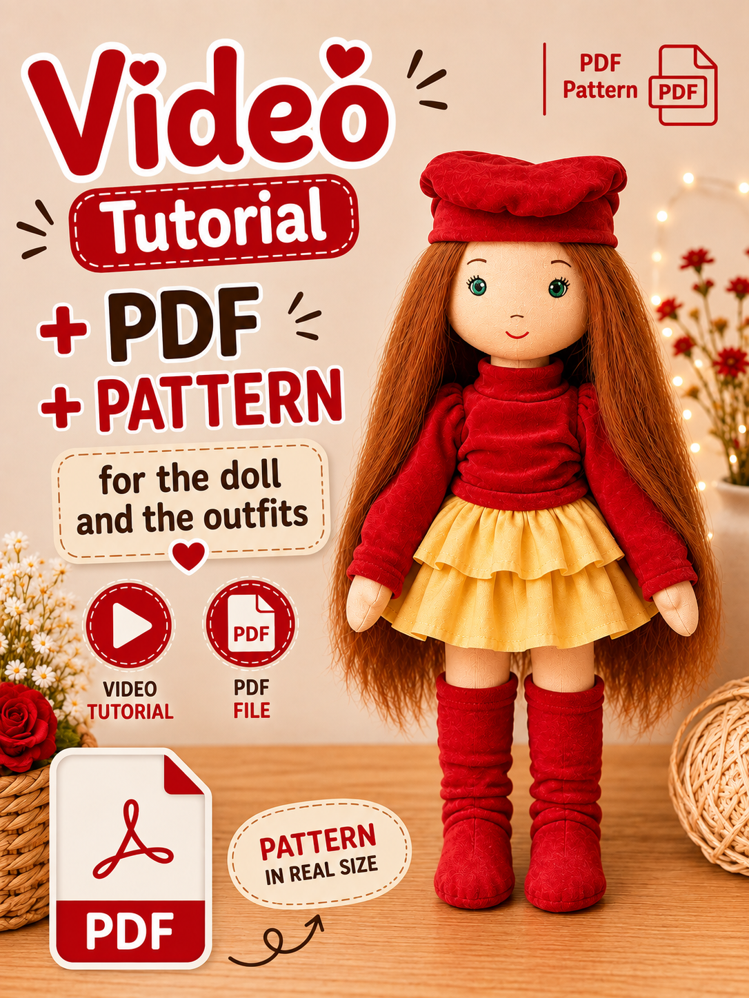 Bella Cloth Doll Sewing Pattern & Step-by-Step Video Tutorial