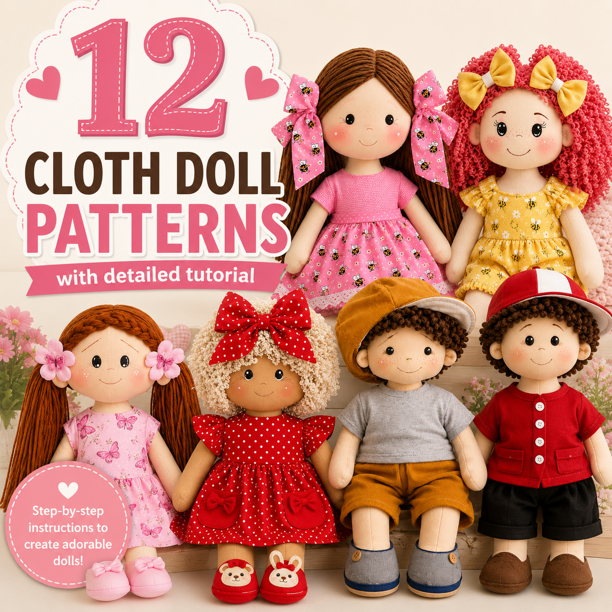 12 Modern Cloth Doll Sewing Patterns & Photo Tutorial Course
